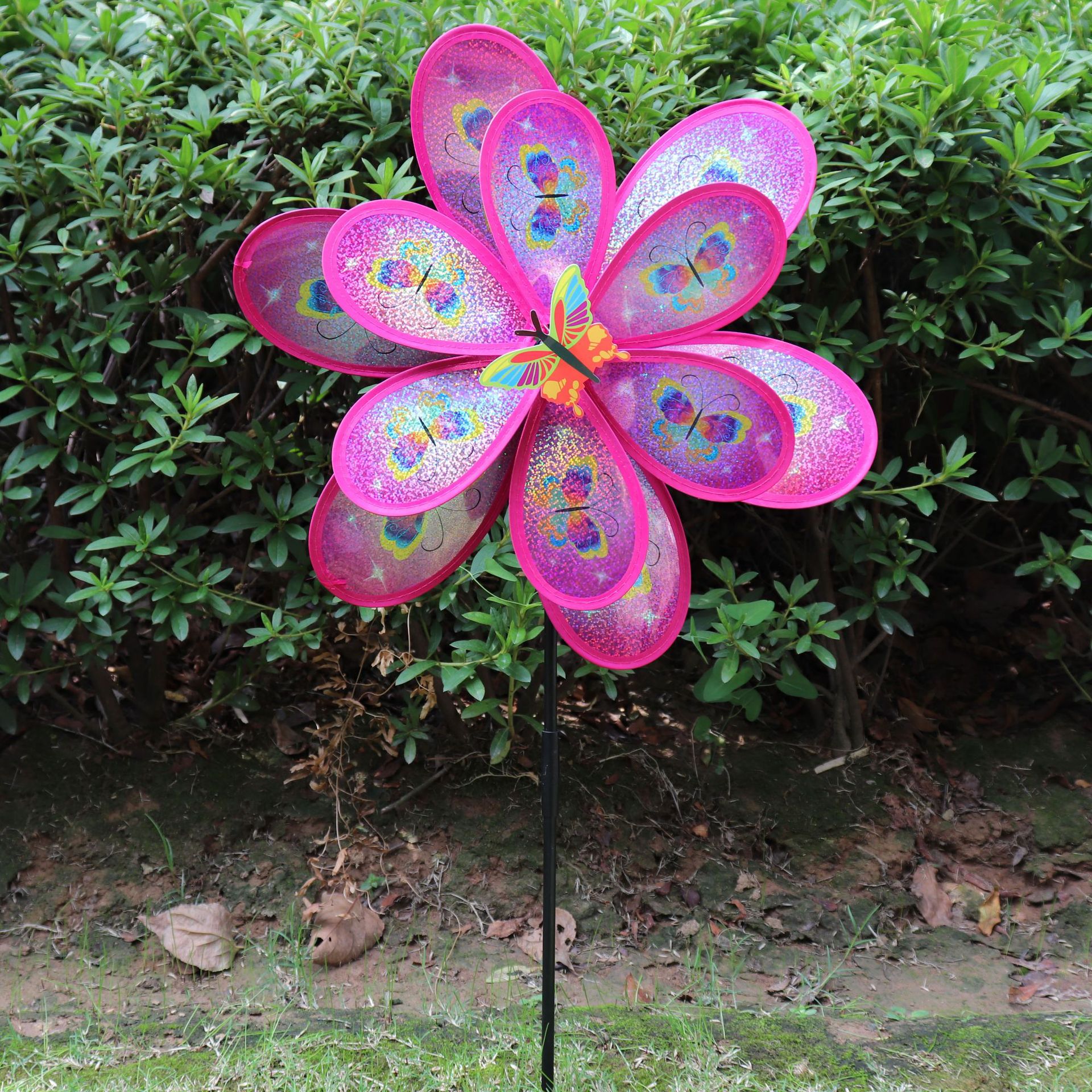 Double-Layer Sequined Butterfly Bee Big Windmill Black Stick Stall Hot Sale Colorful Children's Toy Park Scenic Spot Insert Double-Layer Sequined Butterfly Bee Big Windmill Black Stick Stall Hot Sale Colorful Children's Toy Park Scenic Spot Insert