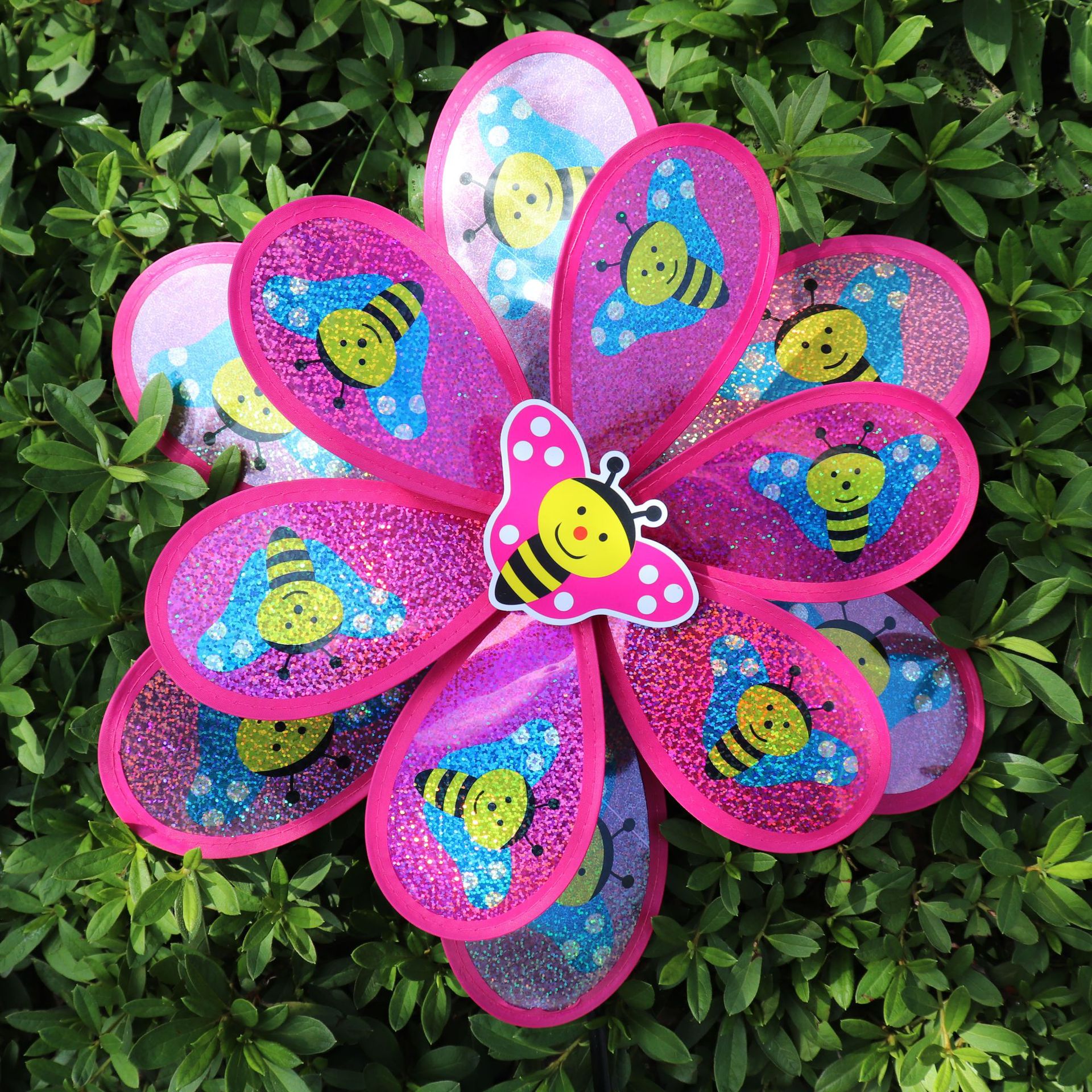 Double-Layer Sequined Butterfly Bee Big Windmill Black Stick Stall Hot Sale Colorful Children's Toy Park Scenic Spot Insert Double-Layer Sequined Butterfly Bee Big Windmill Black Stick Stall Hot Sale Colorful Children's Toy Park Scenic Spot Insert