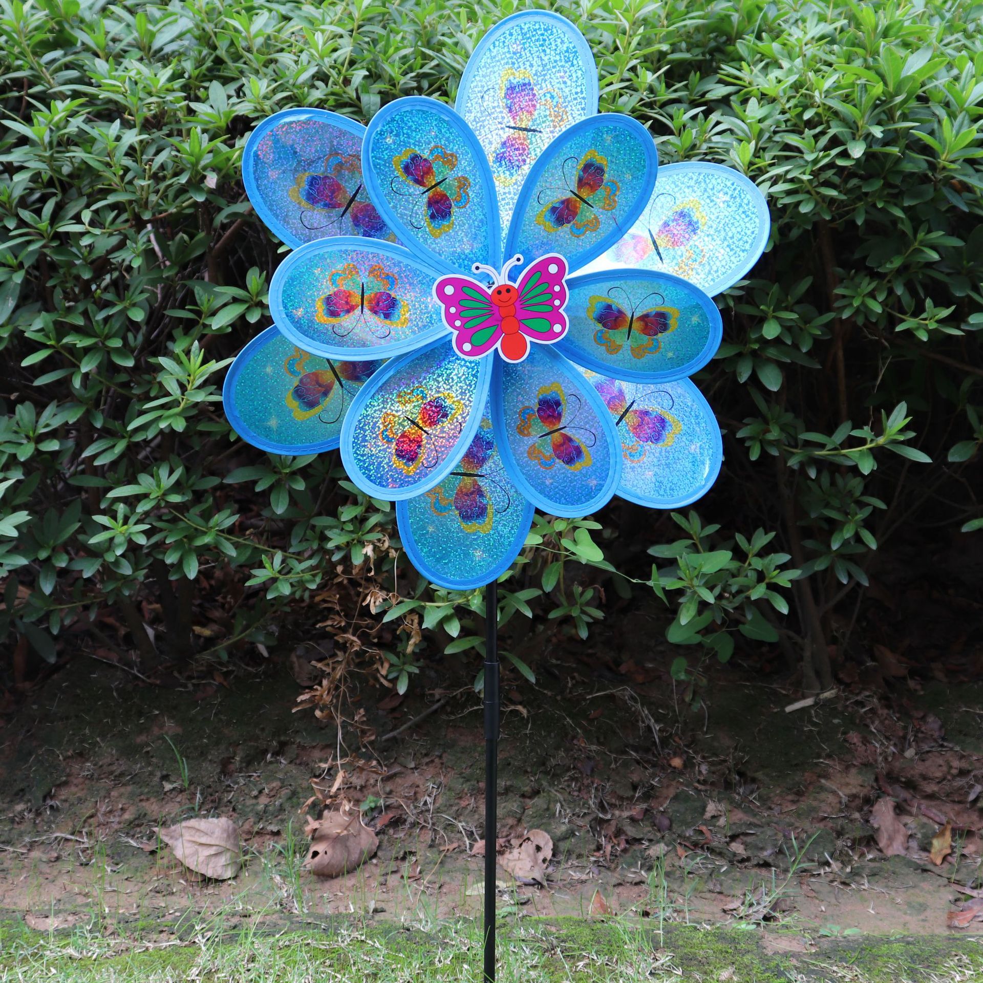 Double-Layer Sequined Butterfly Bee Big Windmill Black Stick Stall Hot Sale Colorful Children's Toy Park Scenic Spot Insert Double-Layer Sequined Butterfly Bee Big Windmill Black Stick Stall Hot Sale Colorful Children's Toy Park Scenic Spot Insert