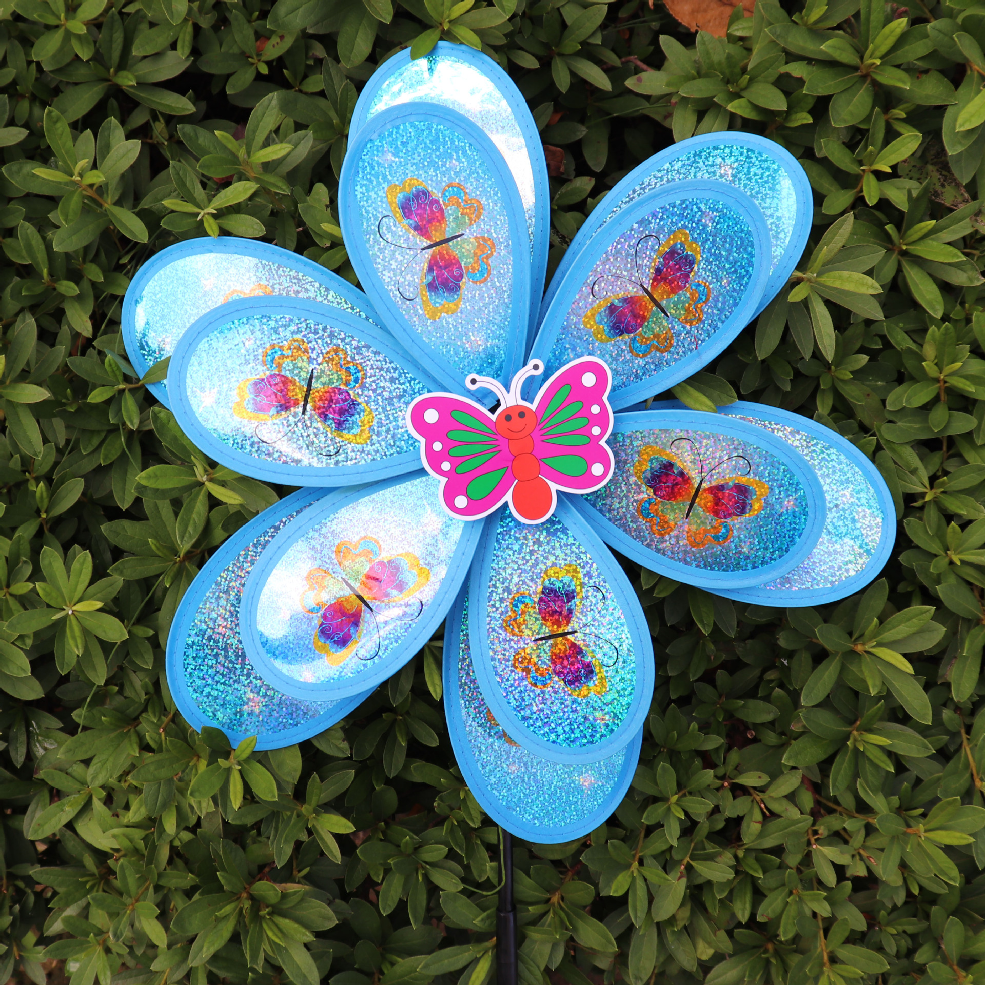 Double-Layer Sequined Butterfly Bee Big Windmill Black Stick Stall Hot Sale Colorful Children's Toy Park Scenic Spot Insert Double-Layer Sequined Butterfly Bee Big Windmill Black Stick Stall Hot Sale Colorful Children's Toy Park Scenic Spot Insert