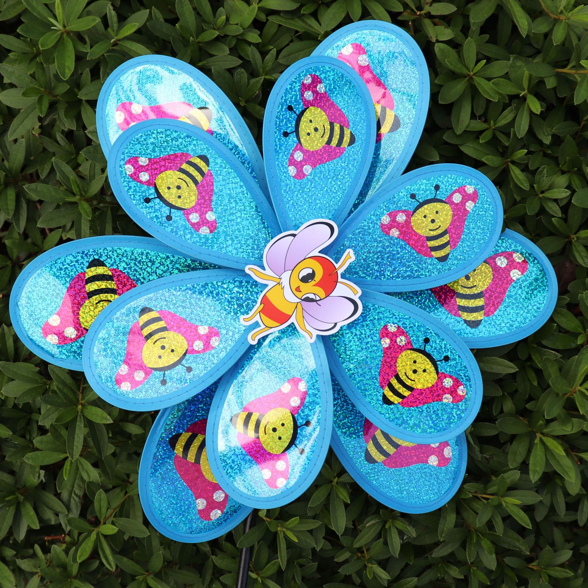 Double-Layer Sequined Butterfly Bee Big Windmill Black Stick Stall Hot Sale Colorful Children's Toy Park Scenic Spot Insert Double-Layer Sequined Butterfly Bee Big Windmill Black Stick Stall Hot Sale Colorful Children's Toy Park Scenic Spot Insert