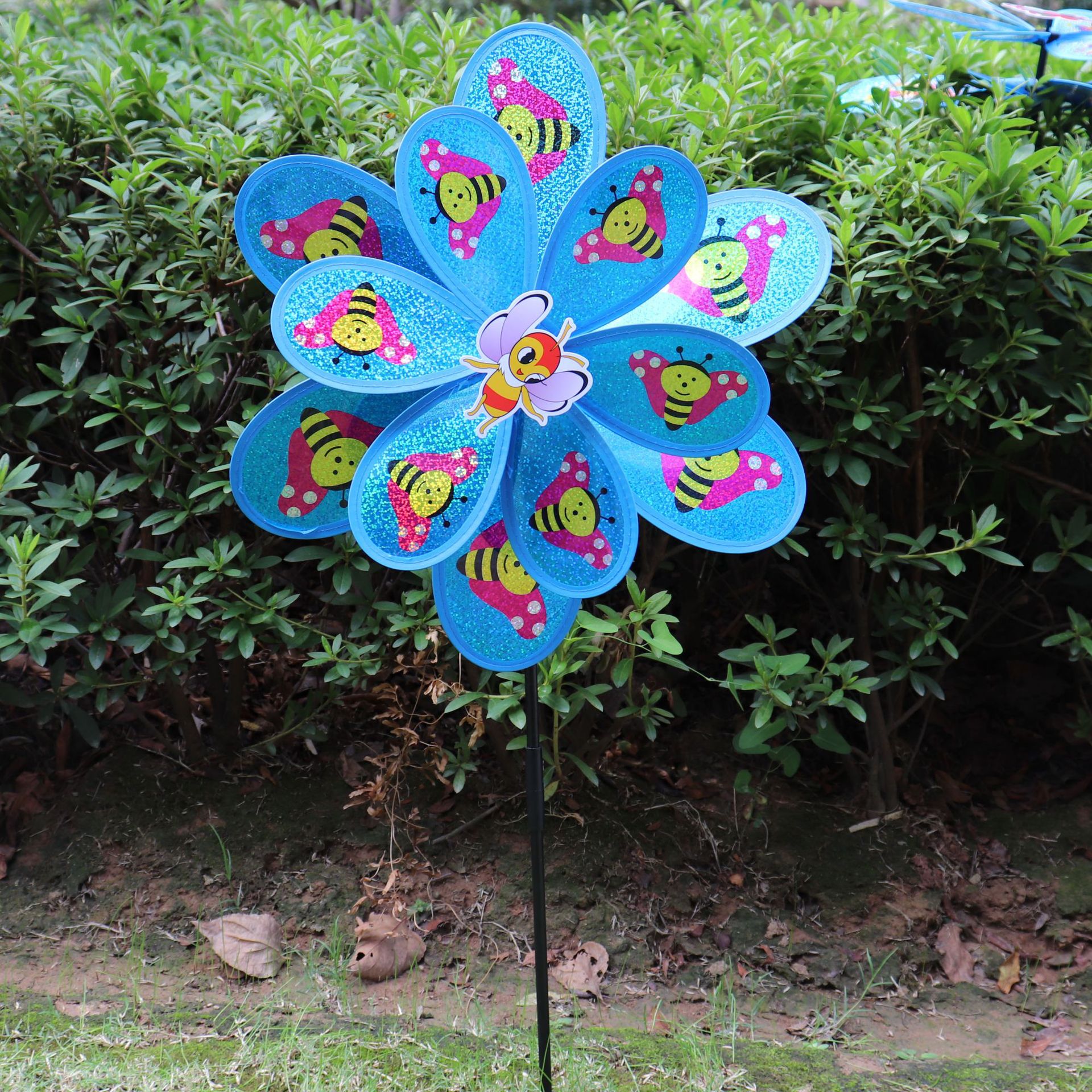 Double-Layer Sequined Butterfly Bee Big Windmill Black Stick Stall Hot Sale Colorful Children's Toy Park Scenic Spot Insert Double-Layer Sequined Butterfly Bee Big Windmill Black Stick Stall Hot Sale Colorful Children's Toy Park Scenic Spot Insert