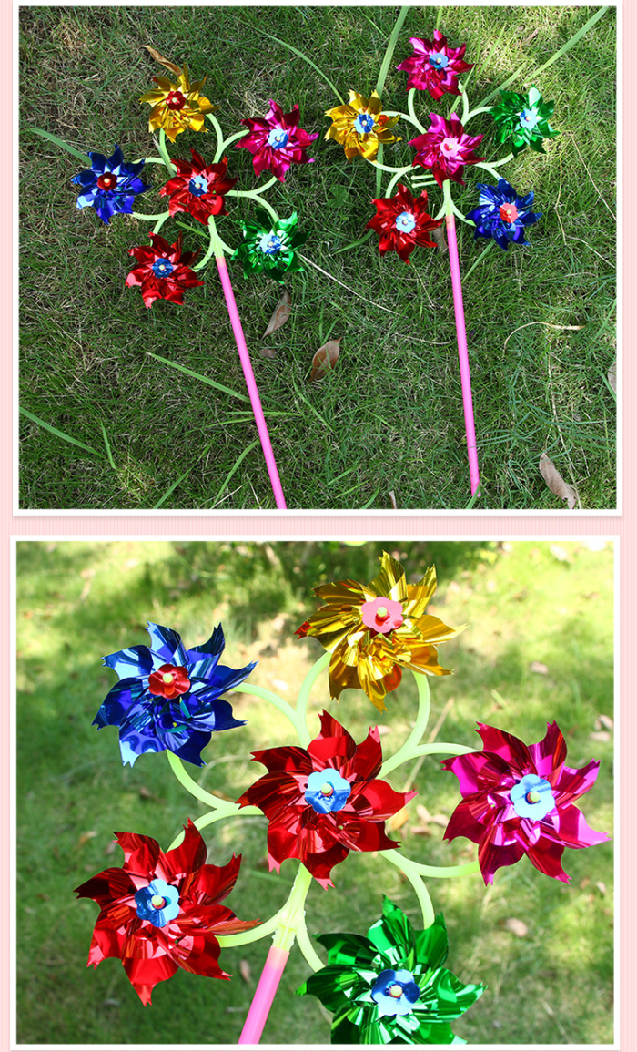 Six bright flake windmill plastic traditional outdoor small windmill hot sell children toys wholesale