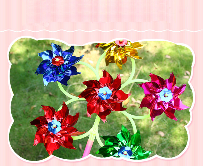 Six bright flake windmill plastic traditional outdoor small windmill hot sell children toys wholesale