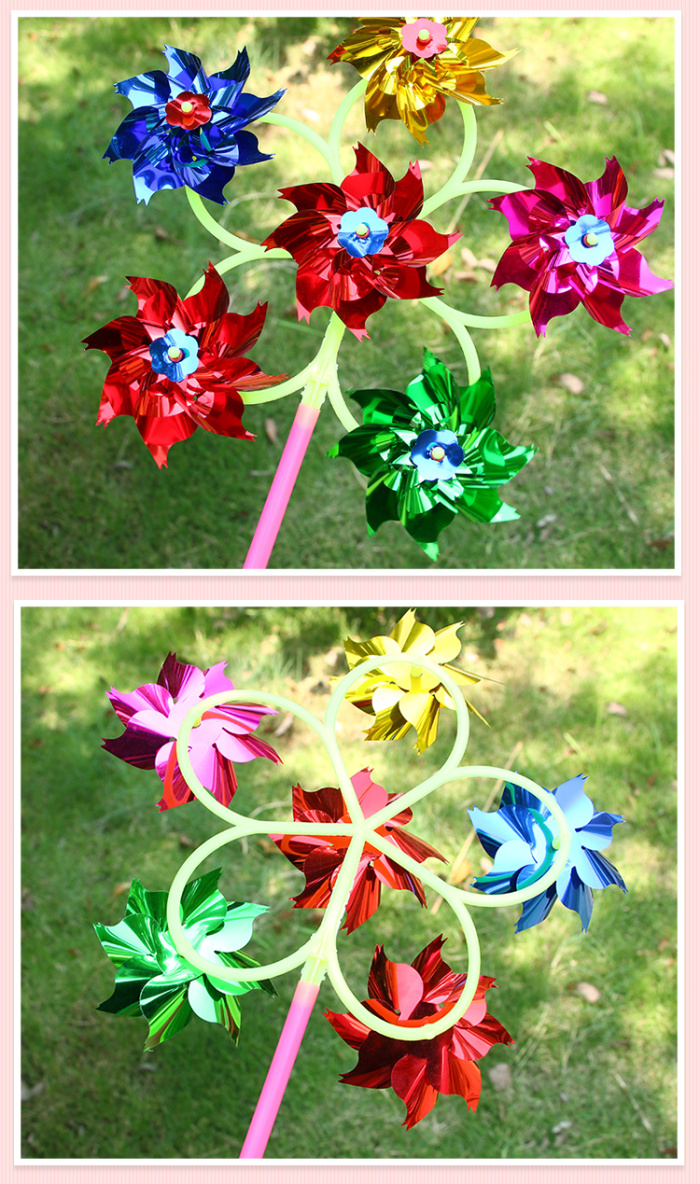Six bright flake windmill plastic traditional outdoor small windmill hot sell children toys wholesale