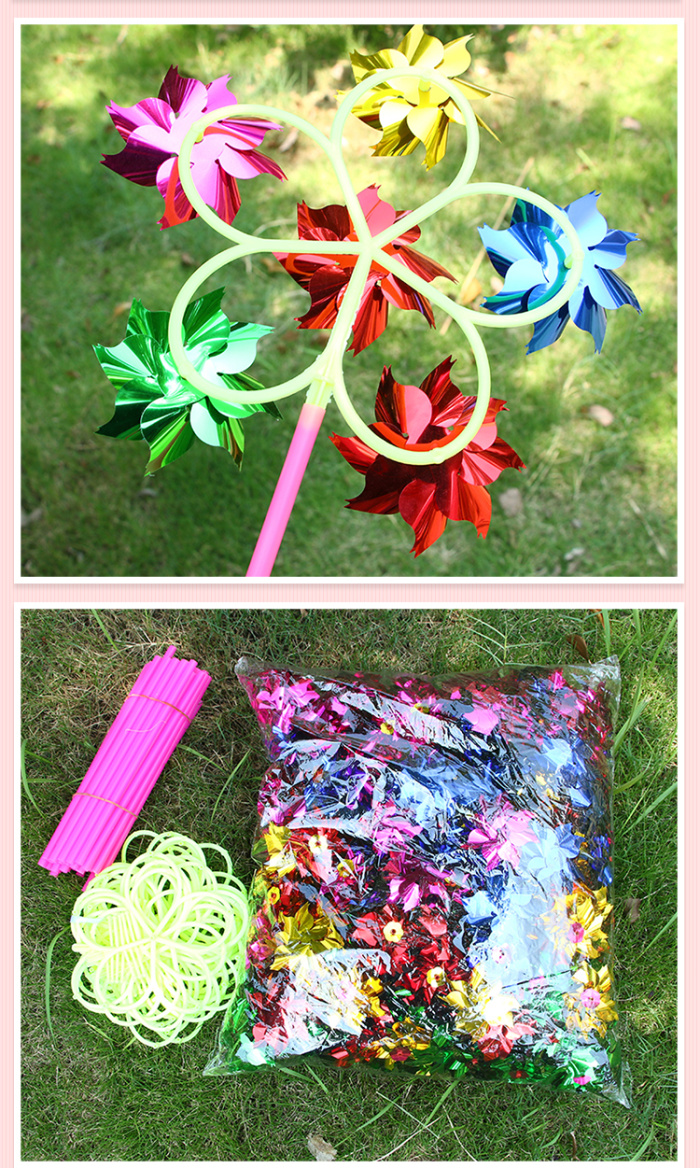 Six bright flake windmill plastic traditional outdoor small windmill hot sell children toys wholesale