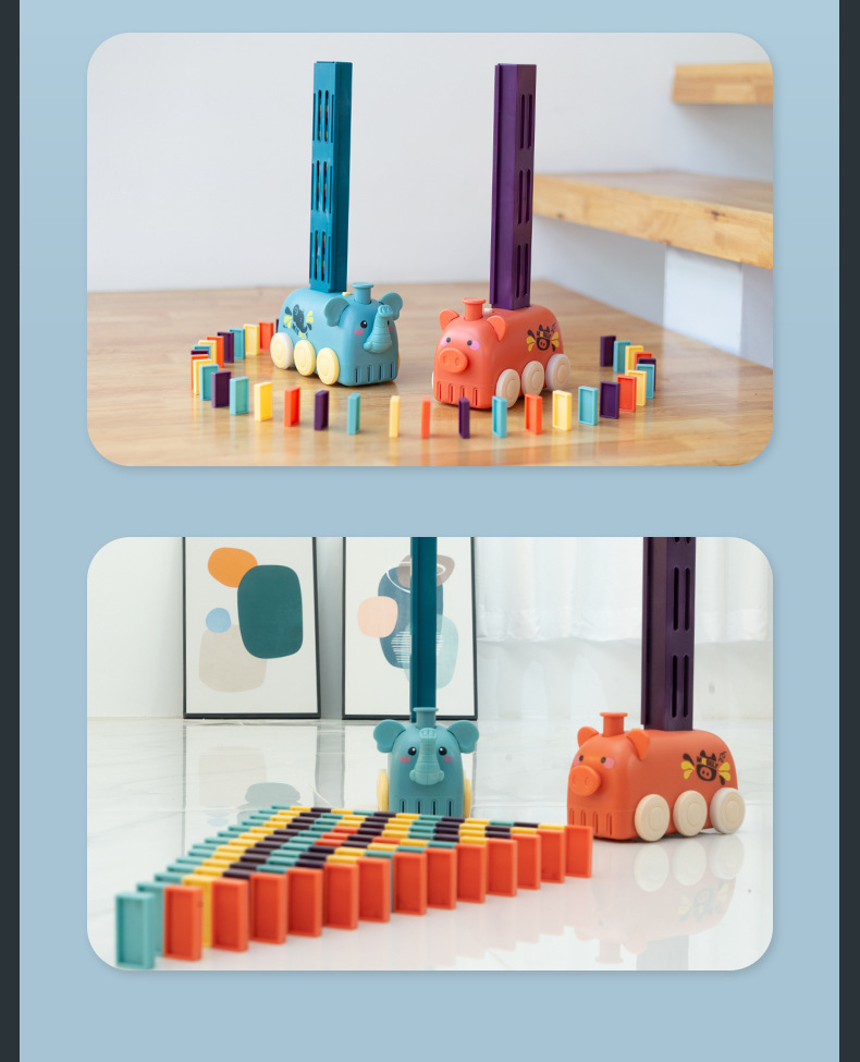 Cross-Border Foreign Trade Assembled Three-Dimensional Dominoes Toy Educational Unit Blocks on Wheels Children's Hot Selling Animal Train Set
