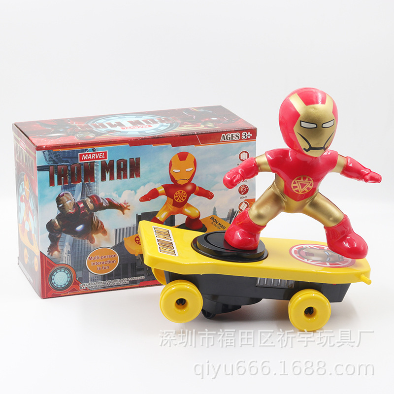 21cm Spider-Man Iron Man Scooter Stunt Rotating Tricycle Tumbling Fall Climb up Electric Toy