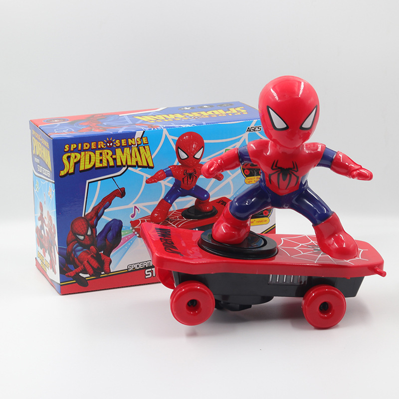 21cm Spider-Man Iron Man Scooter Stunt Rotating Tricycle Tumbling Fall Climb up Electric Toy