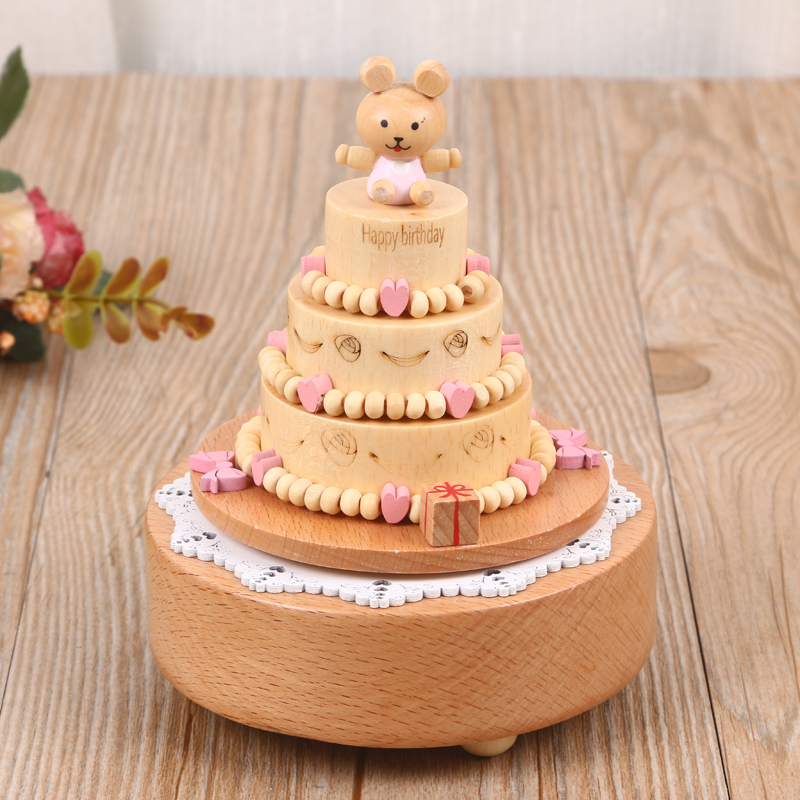 Music box of birthday cake Music box of eight-tone box real wood gift box for little girl&#039;s birthday gift box packaging