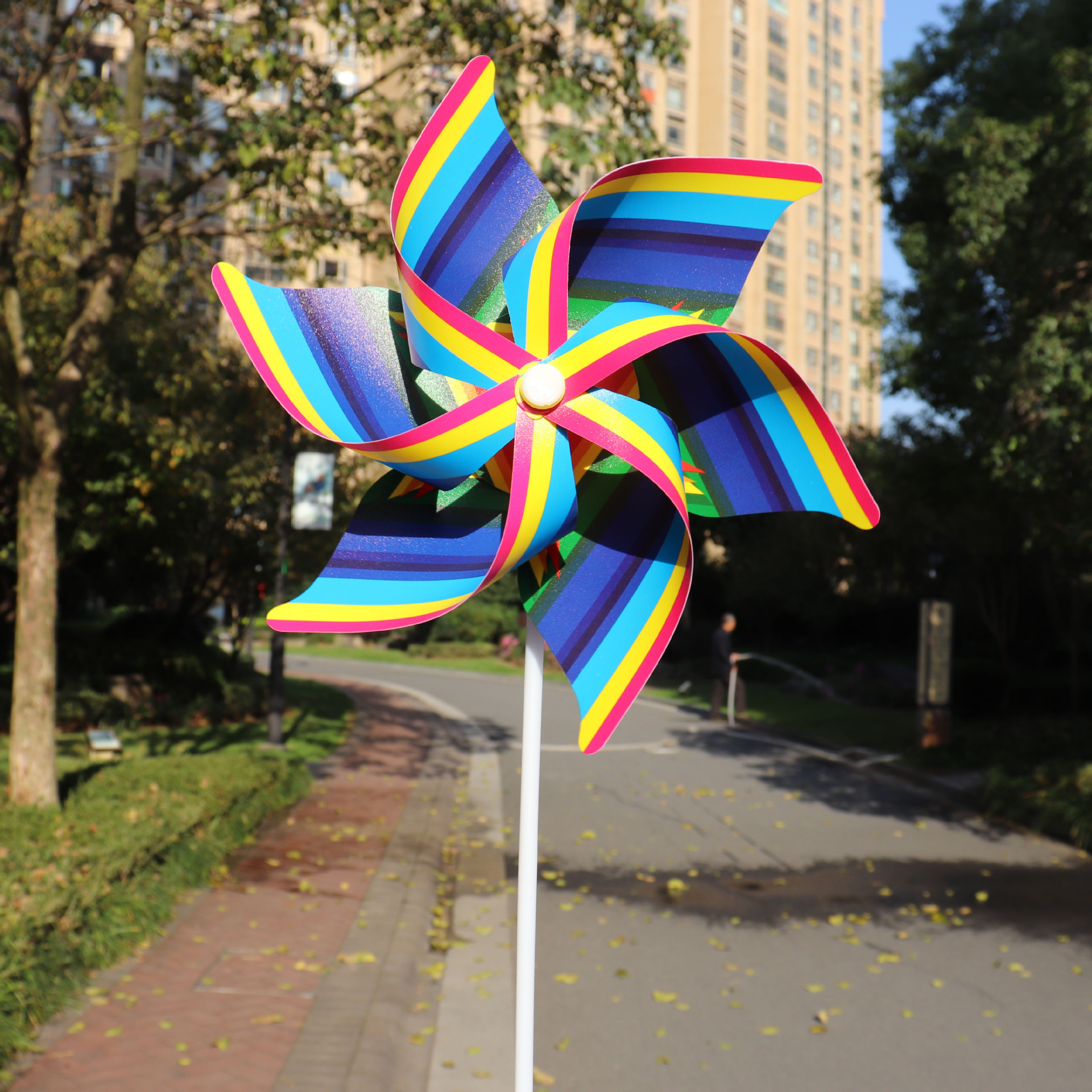 21cm Six-Leaf Colorful Striped Windmill Wedding Advertising Decoration Festival Scan Code Gift Children&#039;s Real Estate Outdoor Plug-in