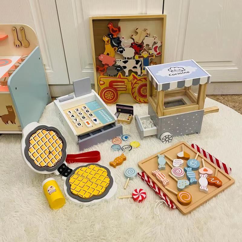 New Simulation Play House Selling Car Candy Set Wooden Children Popcorn Toy Wooden Kitchenware Wholesale