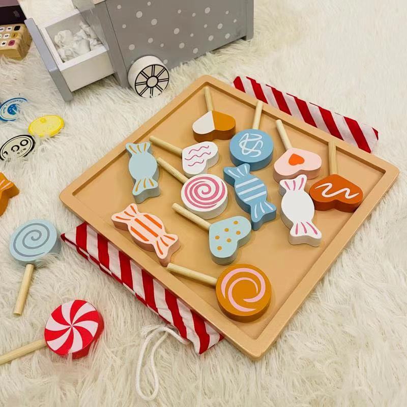 New Simulation Play House Selling Car Candy Set Wooden Children Popcorn Toy Wooden Kitchenware Wholesale