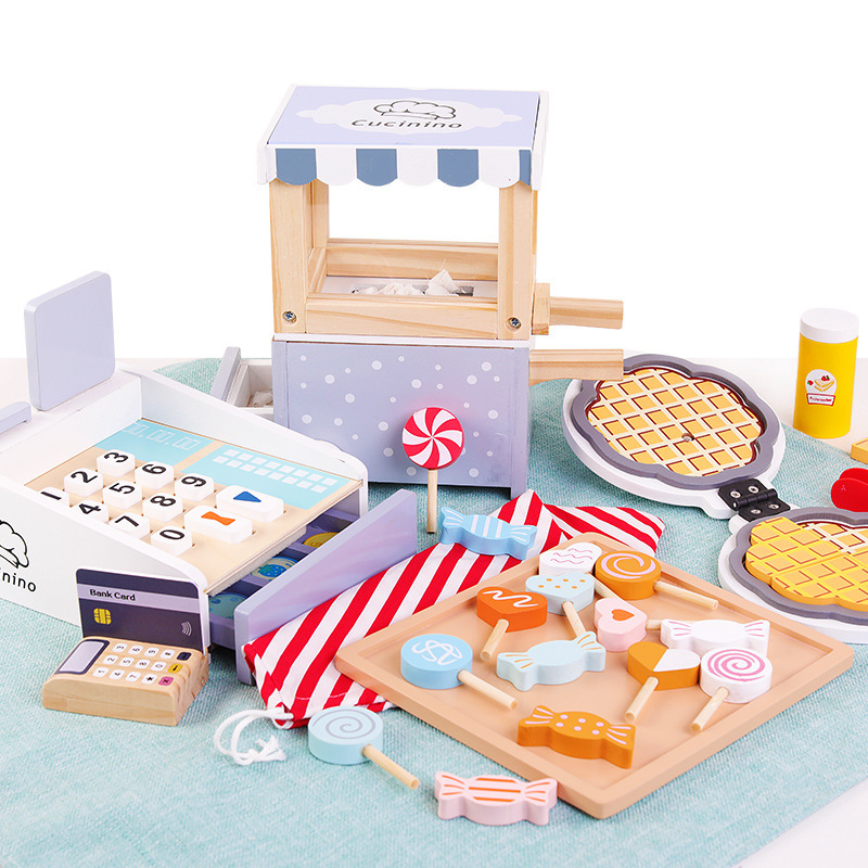 New Simulation Play House Selling Car Candy Set Wooden Children Popcorn Toy Wooden Kitchenware Wholesale