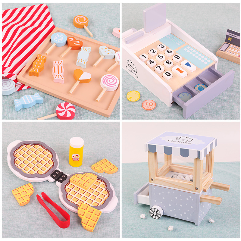 New Simulation Play House Selling Car Candy Set Wooden Children Popcorn Toy Wooden Kitchenware Wholesale