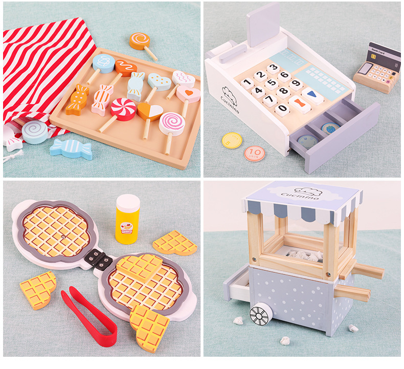 New Simulation Play House Selling Car Candy Set Wooden Children Popcorn Toy Wooden Kitchenware Wholesale