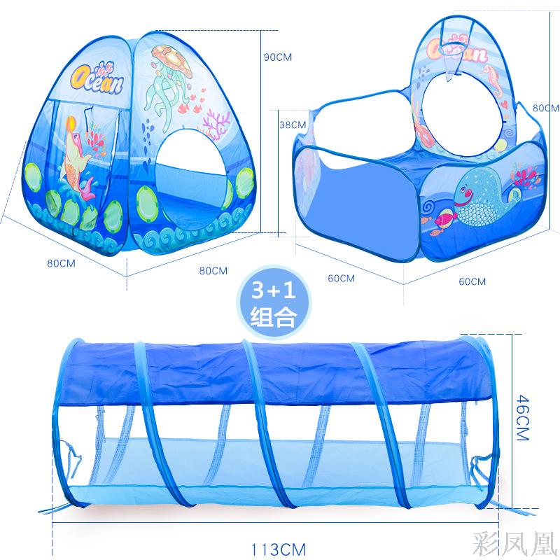 Kids&#039; Playhouse Cartoon Three-in-One Tent Baby Crawl Tunnel Tent Three-Piece Play House Ocean Ball Pool