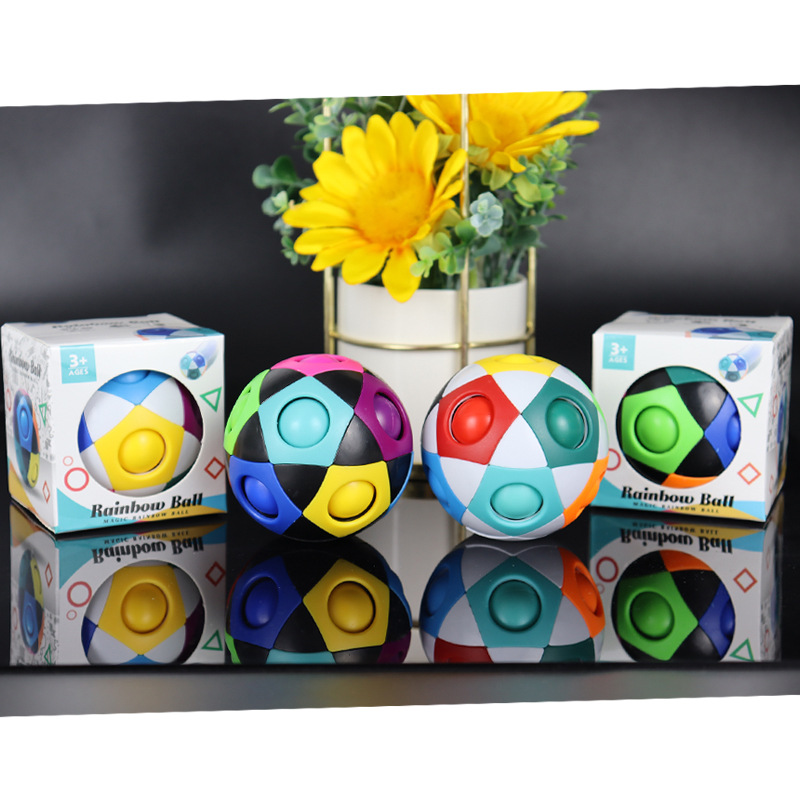 Cross-Border Amazon Decompression Football Rainbow Ball Cube 12-Hole Intelligence Toy Stress Relief Ball Magic Ball Small Toy