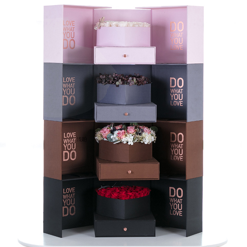 Magic Cube Double Door Flower Gift Box Creative for Girls Birthday Heart-Shaped Exquisite Packaging Box Gift Flower Box Customization