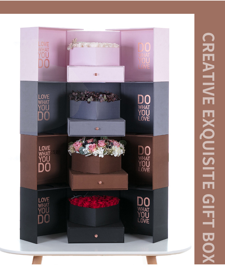 Magic Cube Double Door Flower Gift Box Creative for Girls Birthday Heart-Shaped Exquisite Packaging Box Gift Flower Box Customization