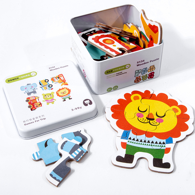 Travel Iron Box Wooden Educational Toys Early Education Perception Children Puzzle Magic Cube Puzzle Blocks Gyro Domino