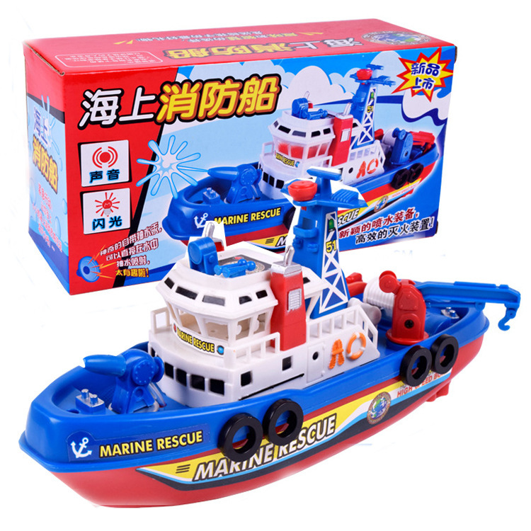 Children&#039;s Model Toy Electric Model Fire Boat Music Light Can Spray Water Can Drive on the Water Stall