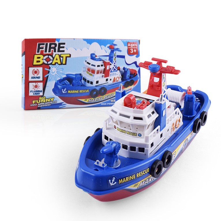 Children&#039;s Model Toy Electric Model Fire Boat Music Light Can Spray Water Can Drive on the Water Stall