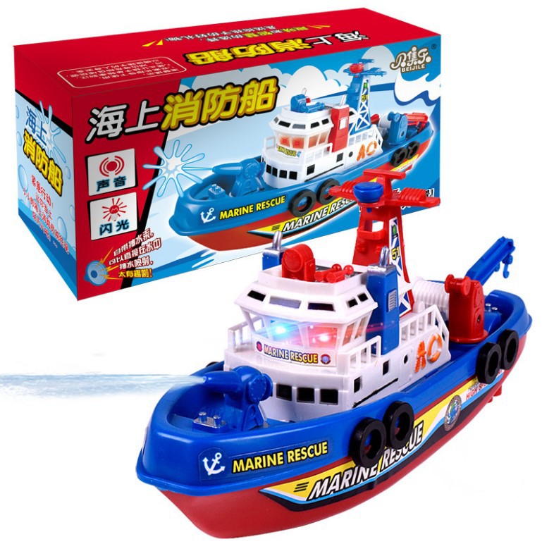 Children&#039;s Model Toy Electric Model Fire Boat Music Light Can Spray Water Can Drive on the Water Stall