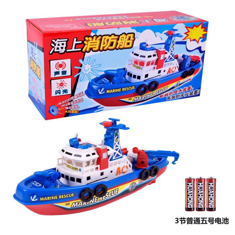 Children&#039;s Model Toy Electric Model Fire Boat Music Light Can Spray Water Can Drive on the Water Stall