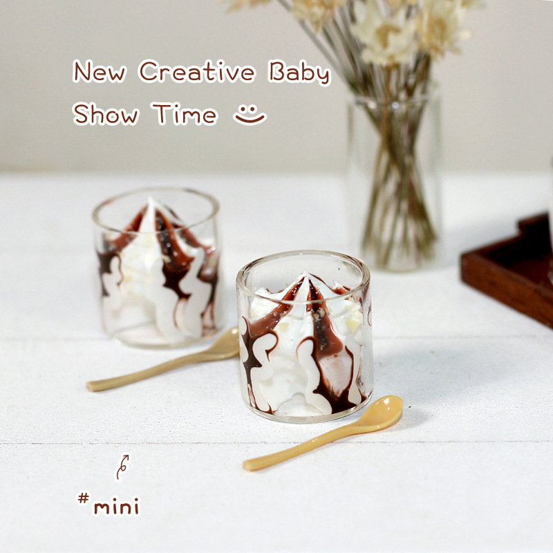 Doll House Accessories Ob11 Creative Design Decoration Miniature Model Toy Transparent Glass Ice Cream Cup Spoon I314
