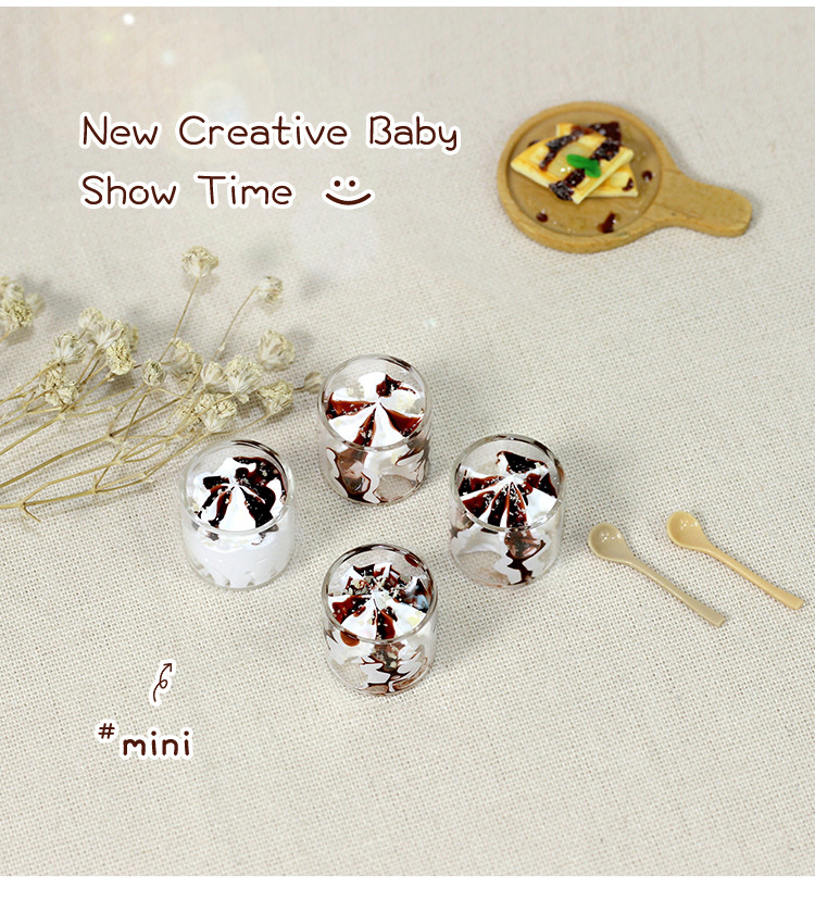 Doll House Accessories Ob11 Creative Design Decoration Miniature Model Toy Transparent Glass Ice Cream Cup Spoon I314