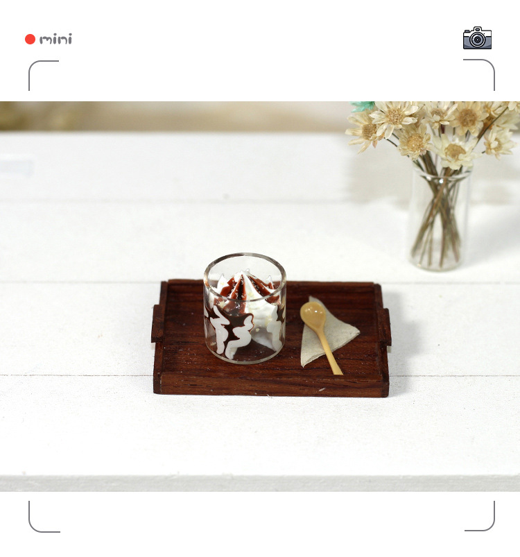 Doll House Accessories Ob11 Creative Design Decoration Miniature Model Toy Transparent Glass Ice Cream Cup Spoon I314