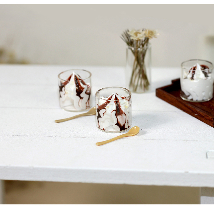 Doll House Accessories Ob11 Creative Design Decoration Miniature Model Toy Transparent Glass Ice Cream Cup Spoon I314