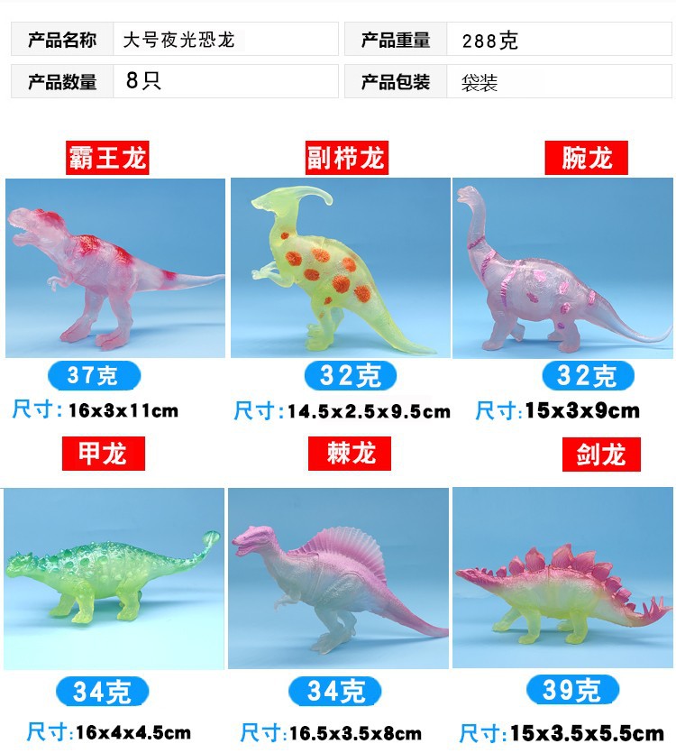 Amazon Hot Sale Large Luminous Dinosaur World Simulation Jurassic Fluorescent Little Dinosaur Soft Plastic Model Toy