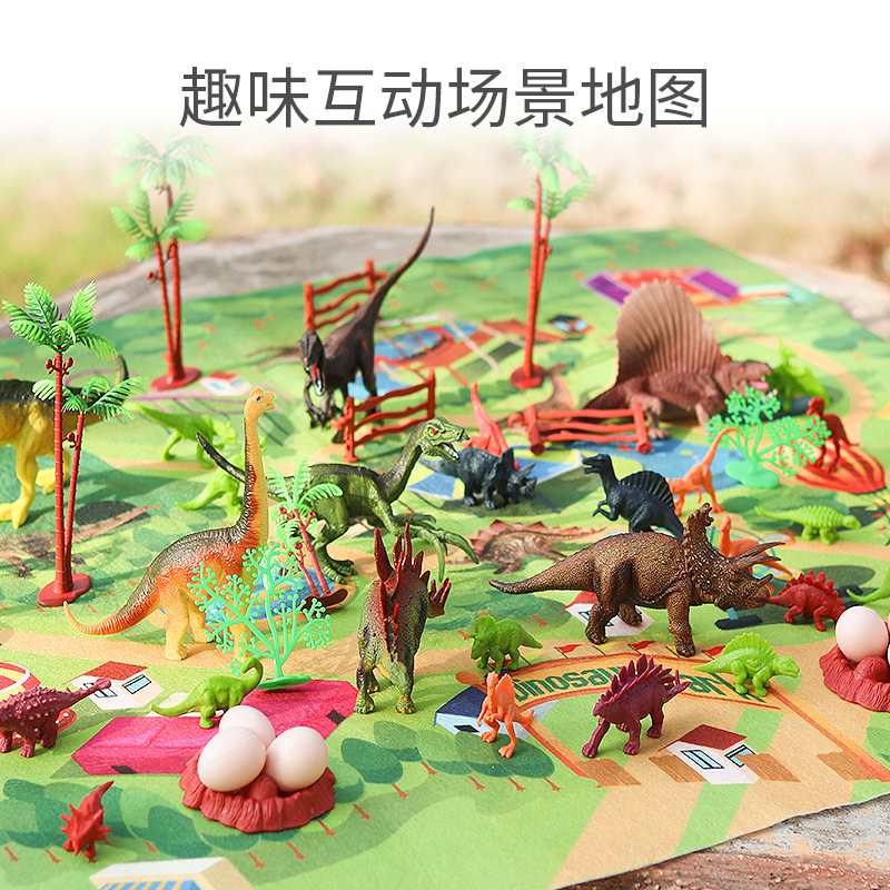 Amazon Hot Dinosaur Model Toy Set Scene with Map Storage Box Simulation Soft Rubber Tyrannosaurus Toy