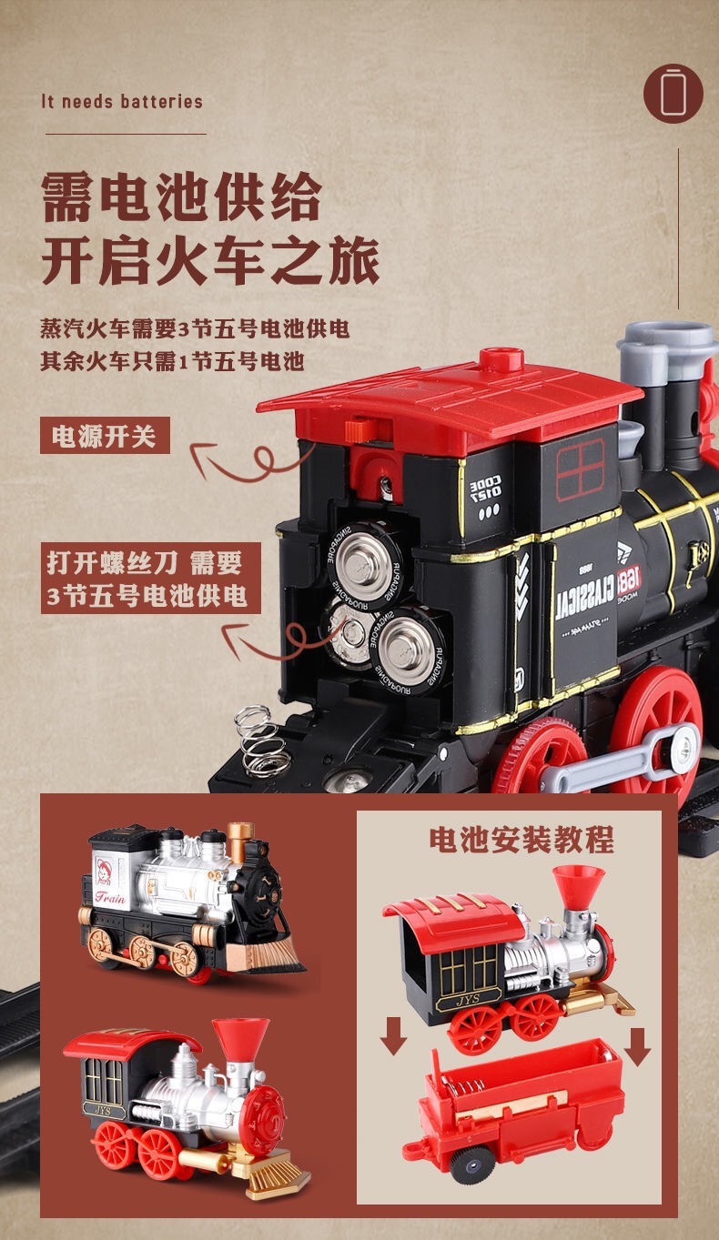 Simulation Electric Track Classical Model Toy High-Speed Train Retro Steam Train Toy Boy Simulation Electric Track Classical Model Toy High-Speed Train Retro Steam Train Toy Boy