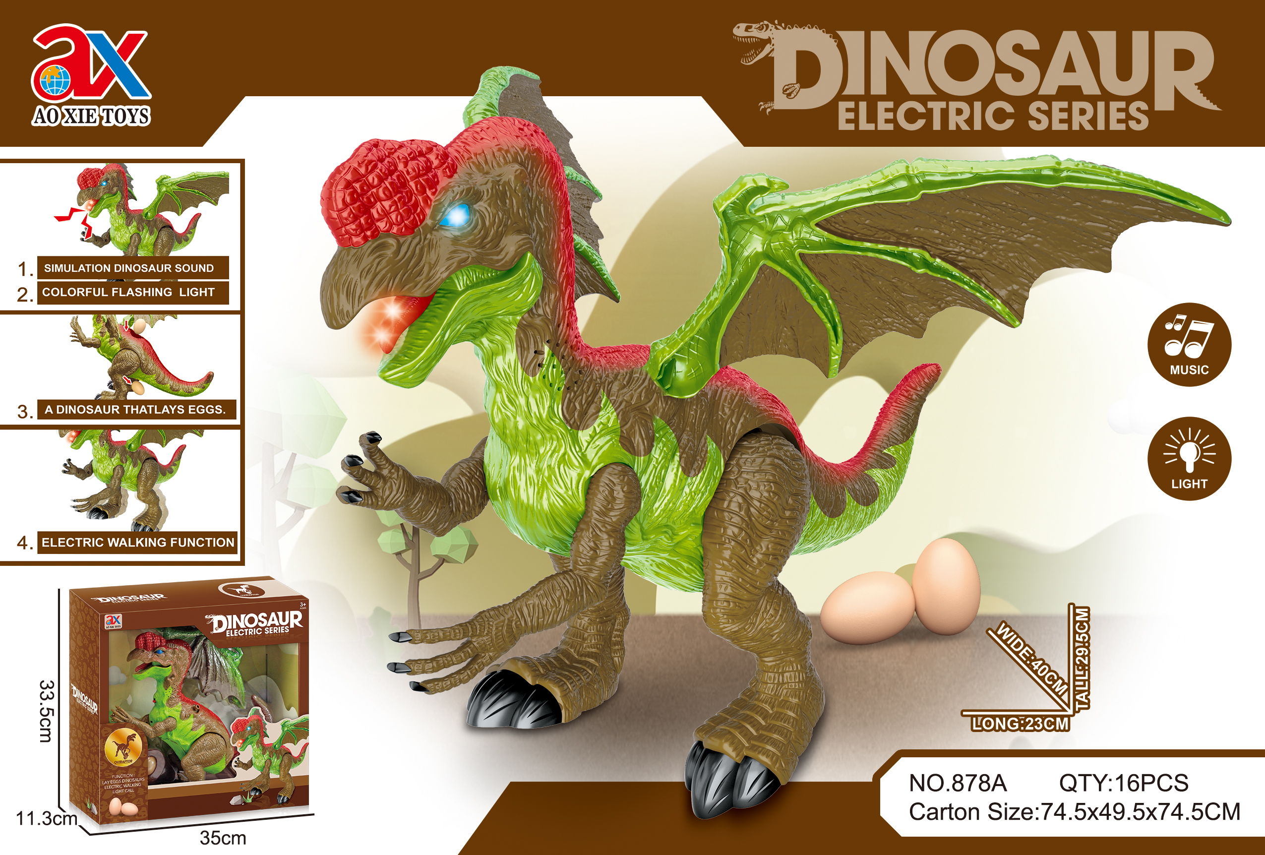 Children &#039;S Electric Overlord Oviraptor Dinosaur Three-Head Dinosaur Toy With Light Sound Egg Laying Function