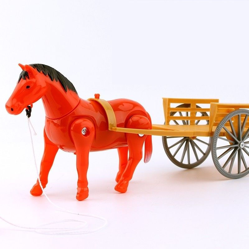 Electric Toy Horse-Drawn Tram Gift Simulation Pony Walking Horse Children Boy Carriage Rotating Circle Around Pile Horse