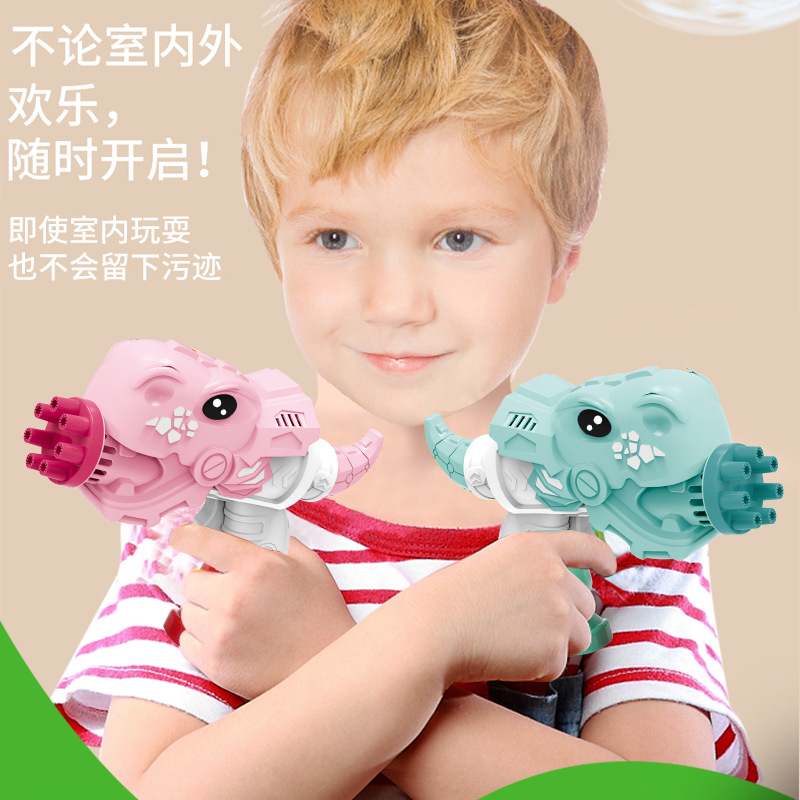 Best-Seller on Douyin Porous Dinosaur Shark Bubble Gun Electric Cartoon Fan Bubble Machine Children&#039;s Toy Stall Hot Sale
