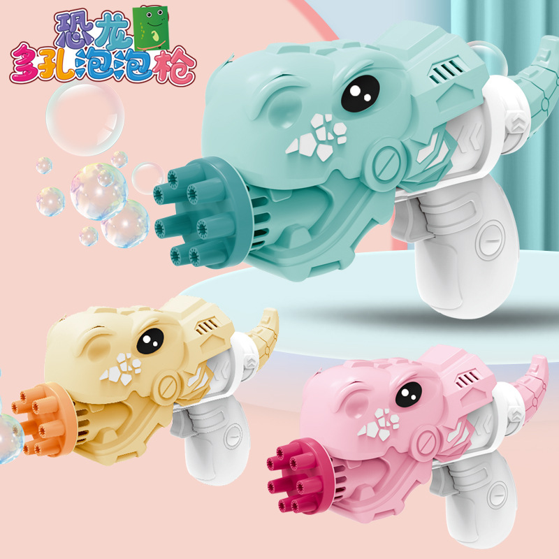 Best-Seller on Douyin Porous Dinosaur Shark Bubble Gun Electric Cartoon Fan Bubble Machine Children&#039;s Toy Stall Hot Sale