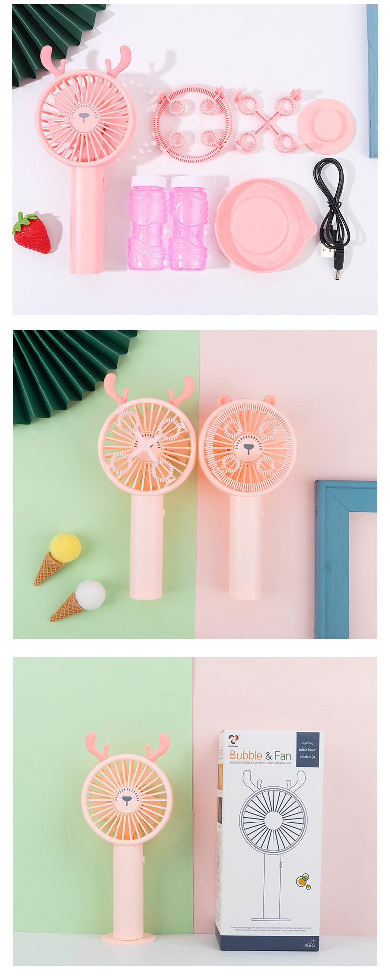 Outdoor Fun Bubble Machine Fan Beach Mini Electric Bubble Blowing Toy Handheld Desktop USB Electric Fan