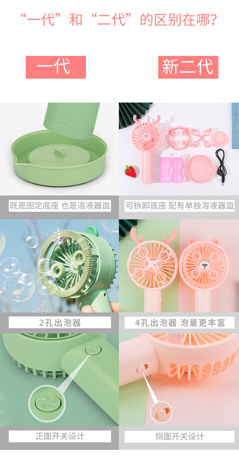 Outdoor Fun Bubble Machine Fan Beach Mini Electric Bubble Blowing Toy Handheld Desktop USB Electric Fan