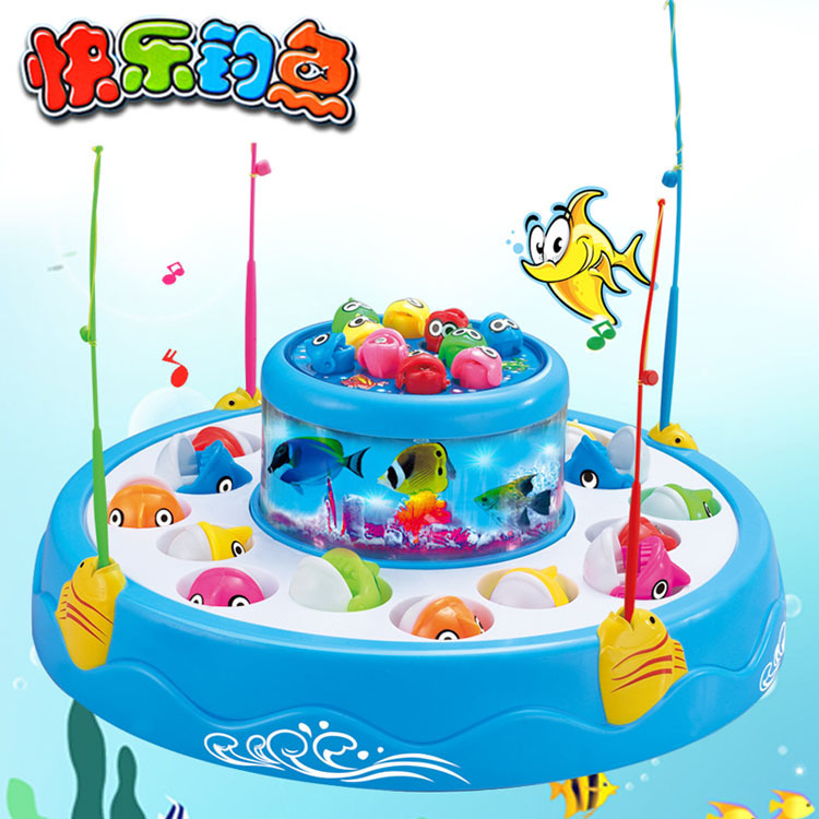Children in large electric double-layer with light music disc fishing fishing toy.