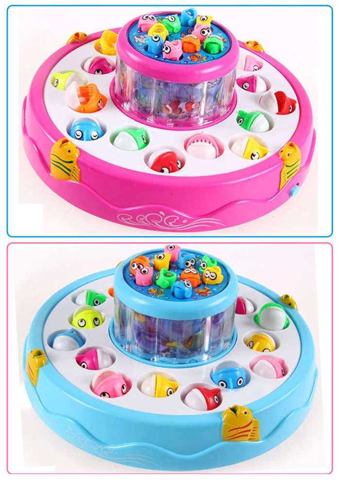 Children in large electric double-layer with light music disc fishing fishing toy.