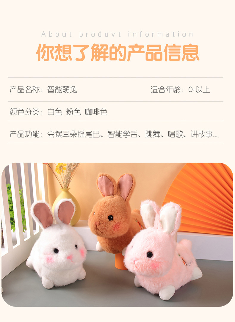 Smart Adorable Rabbit Electric Remote Control Plush Toy Early Childhood Educational Toys Bunny Soothing Who Can Learn to Speak English