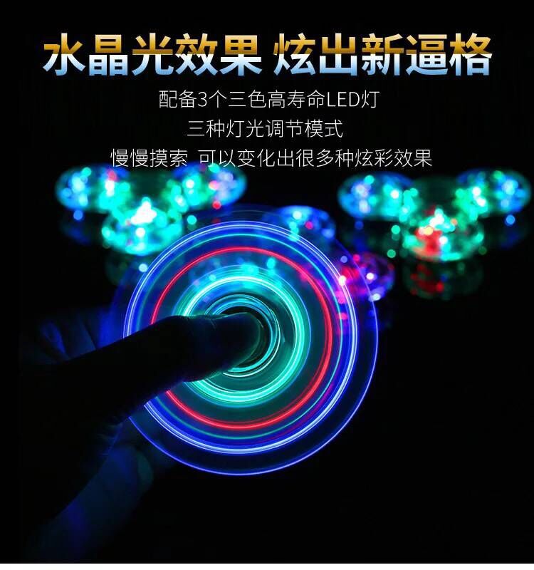 CrossBorder Fingertip Gyro Colorful ThreeLeaf Colorful Luminous Finger Rotating DoubleFaced Crystal Gyro Children's Toy