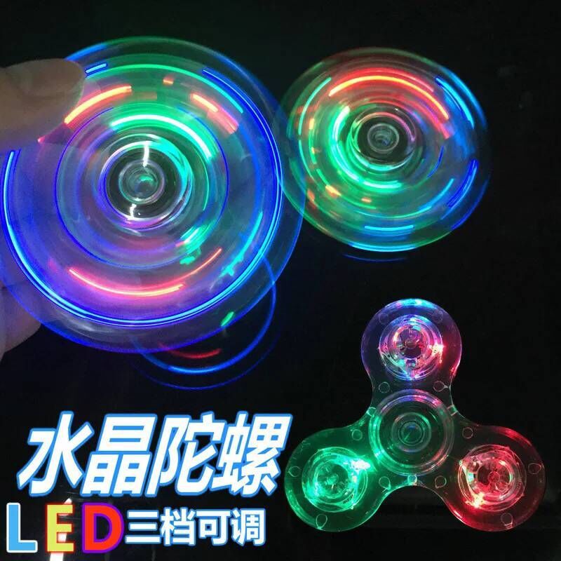 CrossBorder Fingertip Gyro Colorful ThreeLeaf Colorful Luminous Finger Rotating DoubleFaced Crystal Gyro Children's Toy