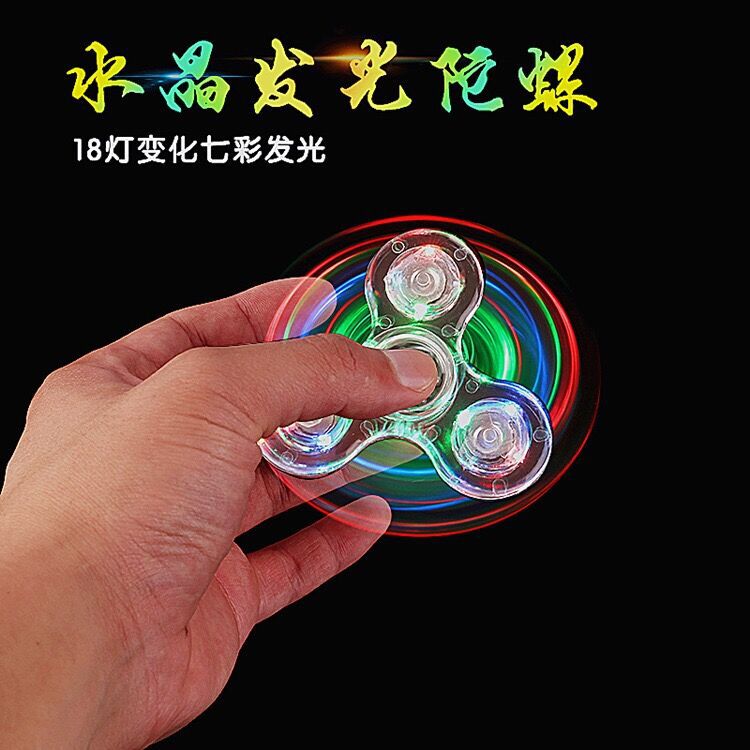 CrossBorder Fingertip Gyro Colorful ThreeLeaf Colorful Luminous Finger Rotating DoubleFaced Crystal Gyro Children's Toy