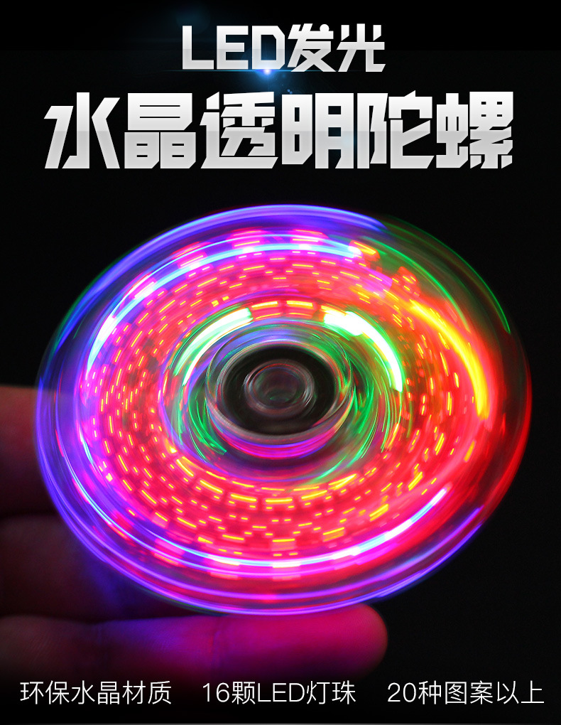 Crystal Led Fingertip Gyro for Decompression Three-Leaf Colorful Luminous Glow Toy Decompression Artifact Stall Hot Sale