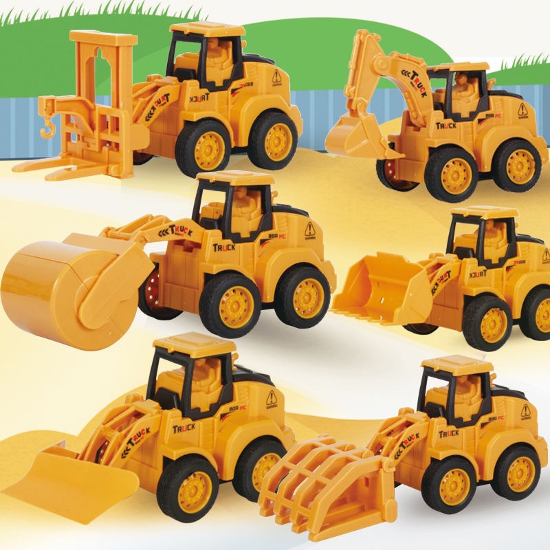 Cross-Border Children&#039;s Simulation Inertia Warrior Engineering Vehicle Excavator Bulldozer Model Toy Car DIY Boy Gift